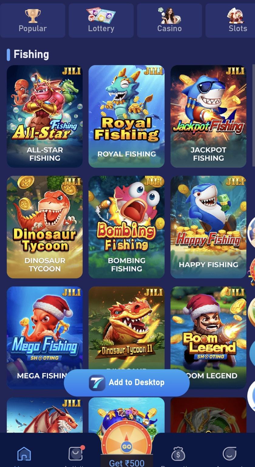 Fishing category with several illustrated game tiles.