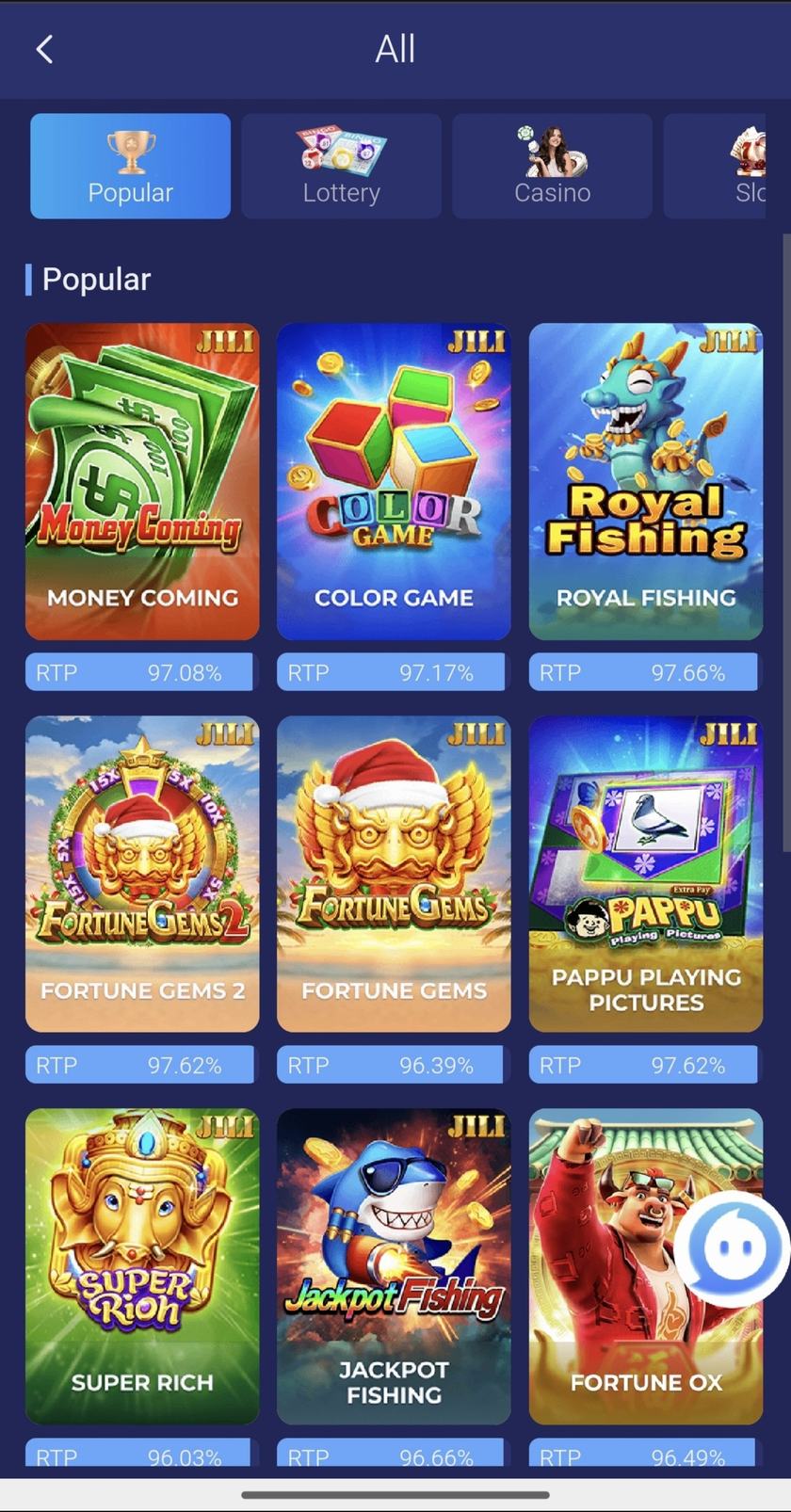 Popular games grid including a tile labelled Color Game.